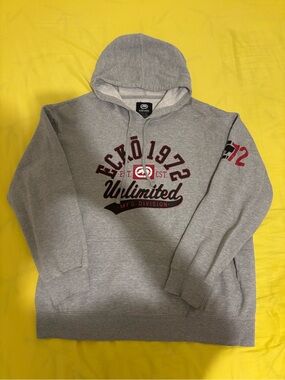 Ecko Unlimited Gray Pullover Hoodie with Burgundy Logo